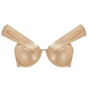 Arabella London 34B The Bardot Bustier Bra Gold Iridescent Plunge Underwire